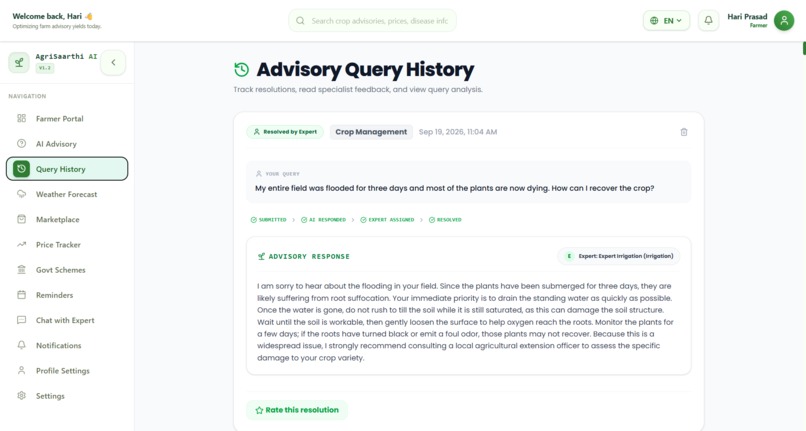 AI-Based Farmer Query Support & Advisory System(AgriSaarthi) – screenshot 3