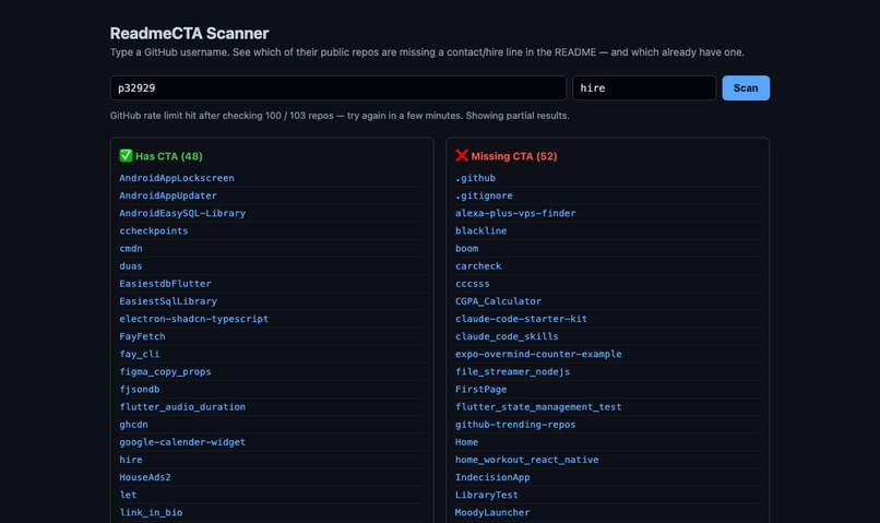 ReadmeCTA Scanner – screenshot 1