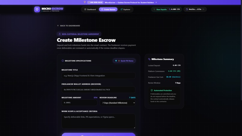 MicroEscrow — Gasless Escrow for Students – screenshot 2