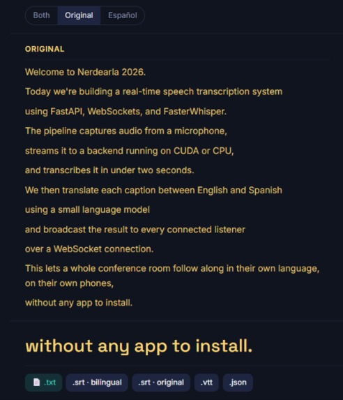 Nerdearla Live Subtitles – screenshot 2