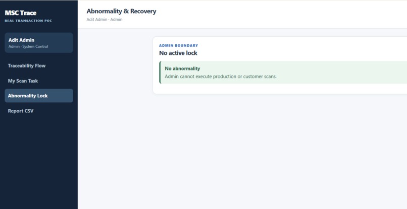 MSC Traceability – screenshot 1
