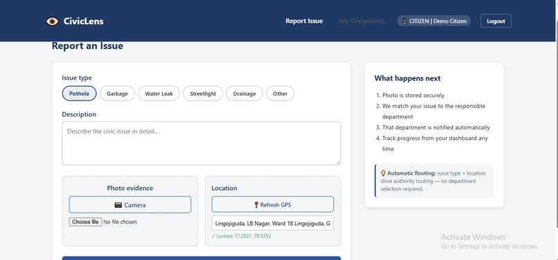 SMART CIVIC SENSE ISSUE REPORTING SYSTEM – screenshot 3