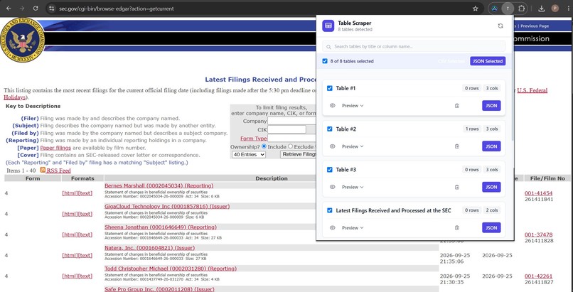 tabble scraper  – screenshot 1