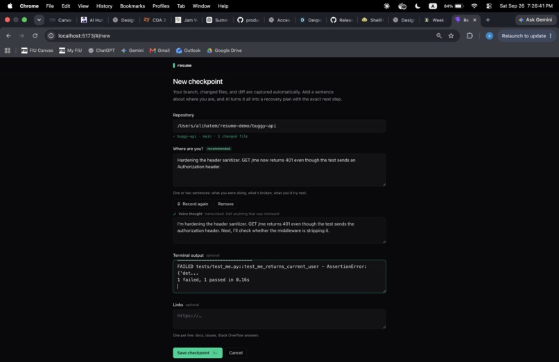Resume – screenshot 1