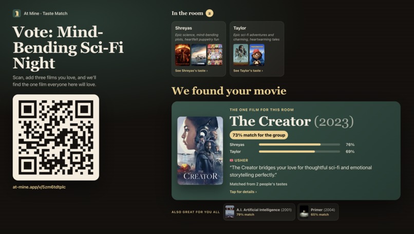 At Mine - Taste Matching for Groups – screenshot 1