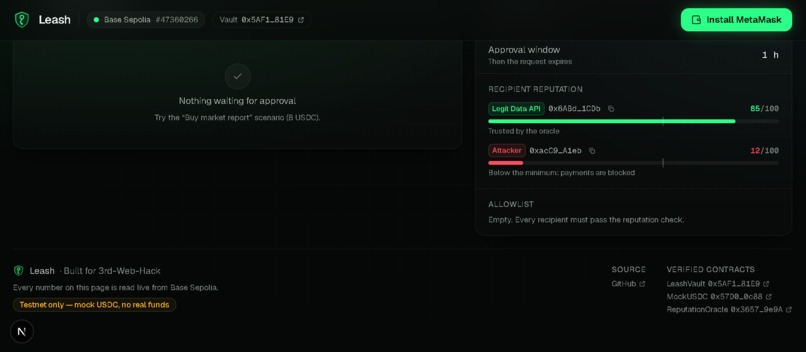 Leash: Onchain Firewall Wallet for AI Agents – screenshot 4