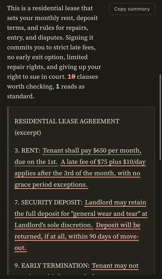 Clarity Plain-Language Contract & Lease Reader – screenshot 5