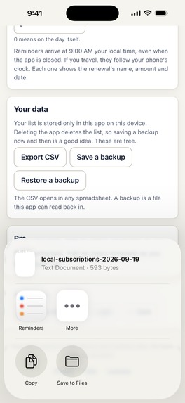 Local Subscriptions – screenshot 2
