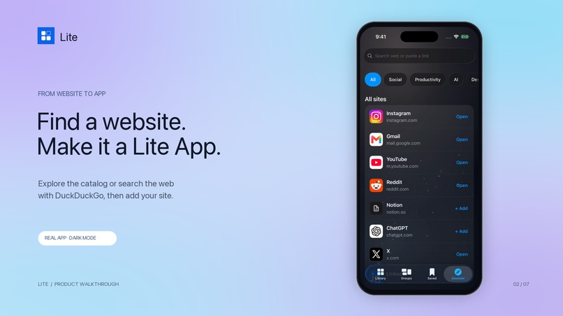 Lite — A lighter home for your web apps – screenshot 2