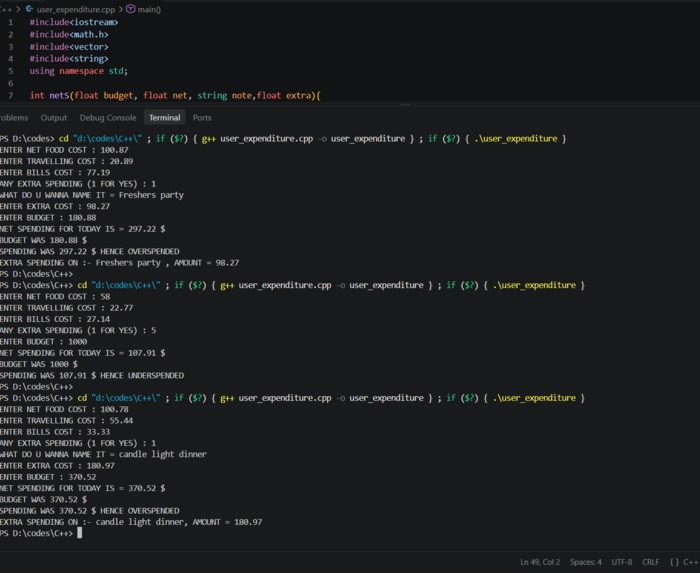 Expenditure counter  – screenshot 2
