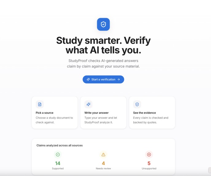 StudyProof — AI Study Answer Verification – screenshot 1