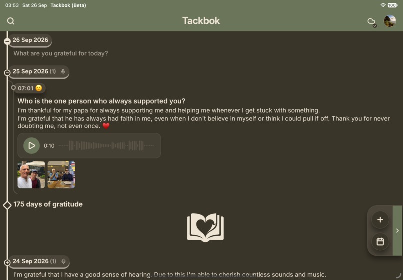 Tackbok - Gratitude Journal – screenshot 1