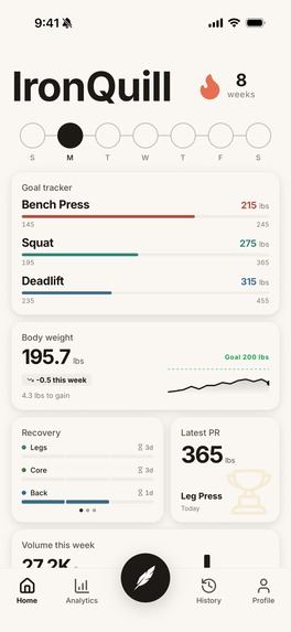IronQuill: Gym Workout Tracker – screenshot 1