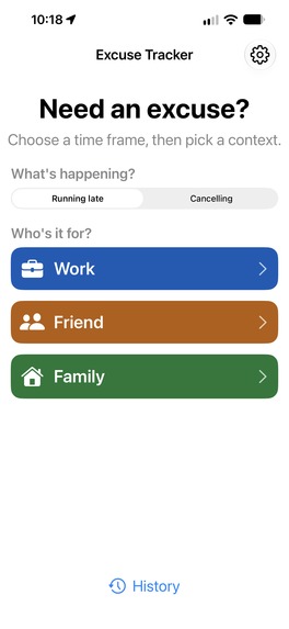 Copout: Excuse Tracker – screenshot 1
