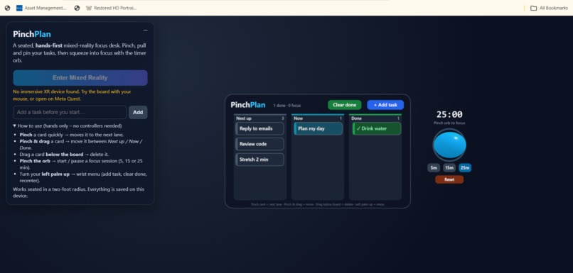 PinchPlan: Hands-First Spatial Focus Desk – screenshot 1