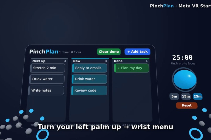 PinchPlan: Hands-First Spatial Focus Desk – screenshot 3