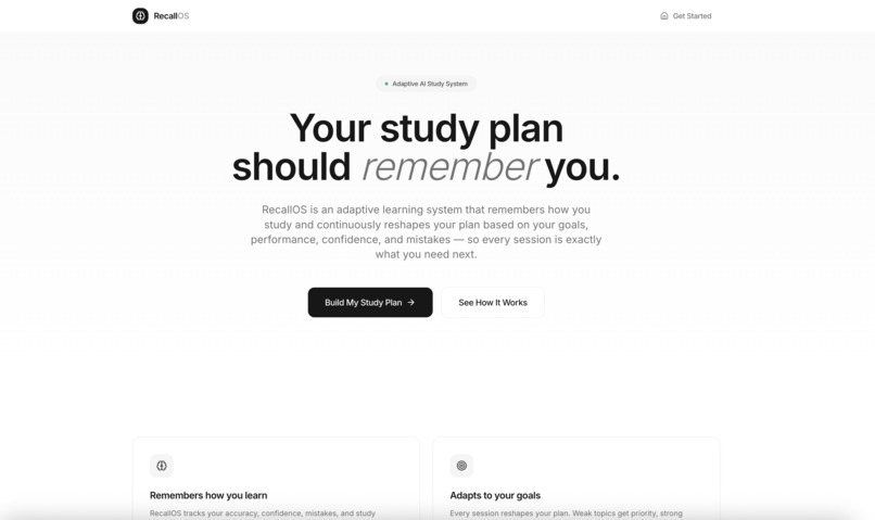 RecallOS — Adaptive AI Study System – screenshot 1