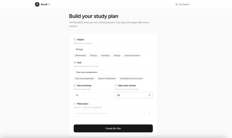 RecallOS — Adaptive AI Study System – screenshot 2