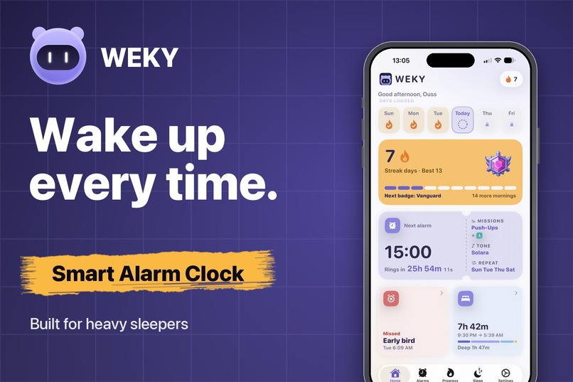 Weky - smart alarm clock for heavy sleepers – screenshot 1