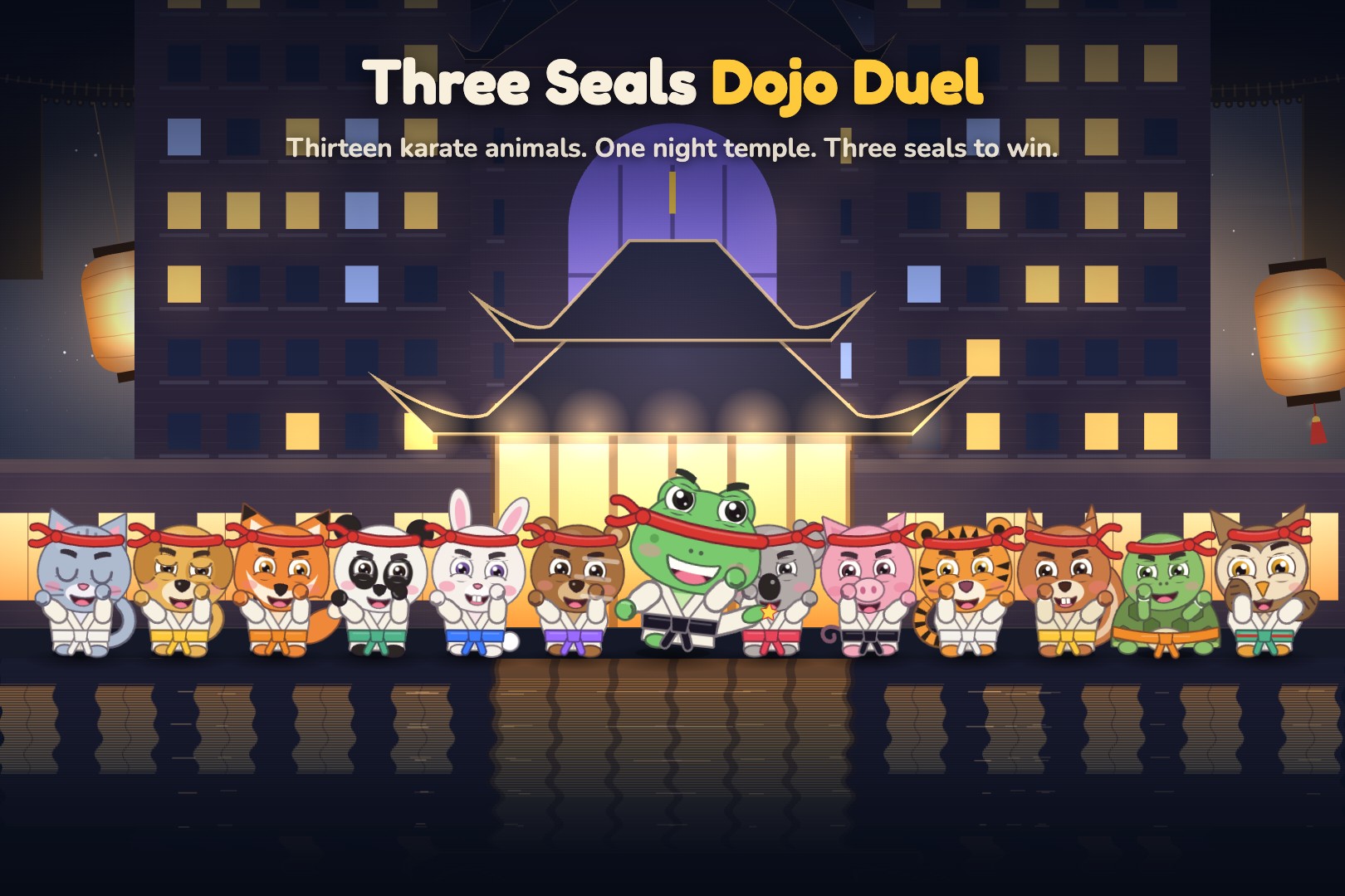 Thirteen karate animals at the night temple