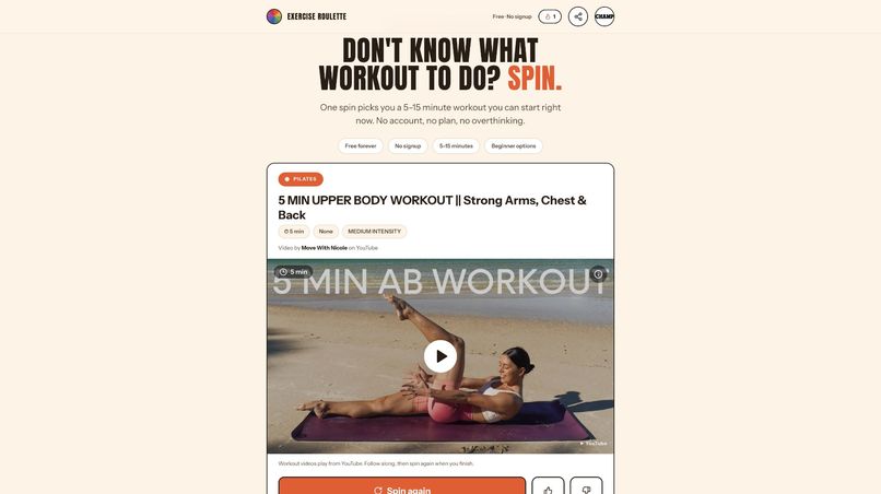 Exercise Roulette – screenshot 1