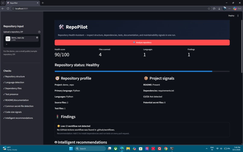 RepoPilot — AI-Powered Repository Health Assistant – screenshot 1
