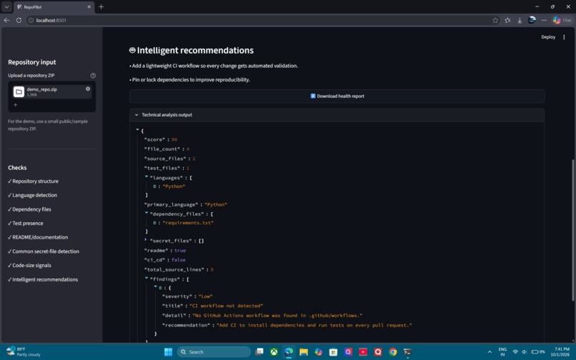 RepoPilot — AI-Powered Repository Health Assistant – screenshot 2