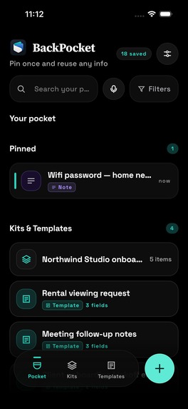 BackPocket: Pin and reuse info – screenshot 2