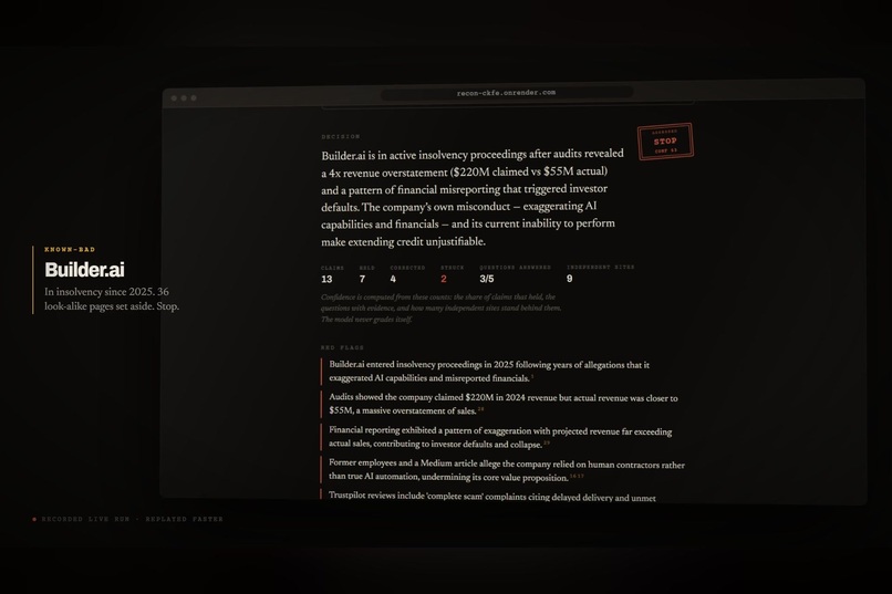 Recon: AI due diligence that fact-checks itself – screenshot 5