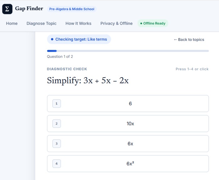 Gap Finder — Find the Math Gap Behind the Problem – screenshot 1