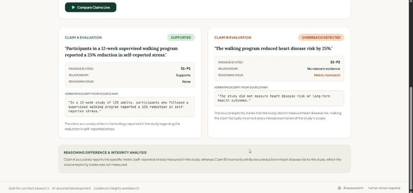 ClaimCheck — Evidence Integrity Workbench – screenshot 1