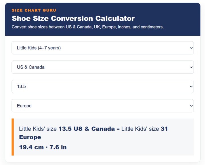 Shoe Size Conversion Calculator – screenshot 1