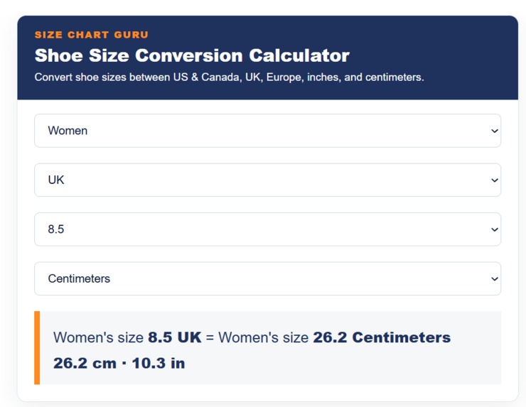 Shoe Size Conversion Calculator – screenshot 2