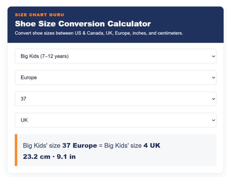 Shoe Size Conversion Calculator – screenshot 3
