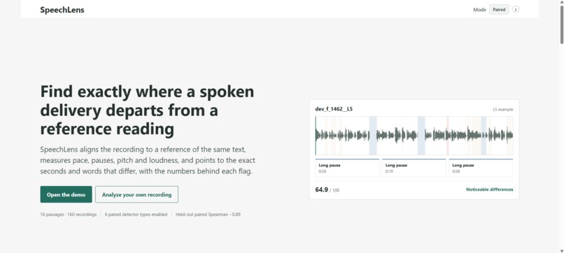 SpeechLens: contrastive speech analytics – screenshot 1