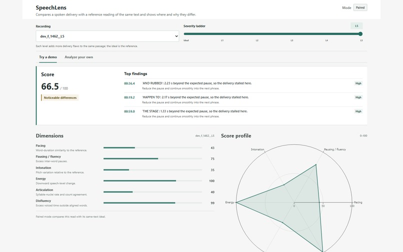 SpeechLens: contrastive speech analytics – screenshot 3