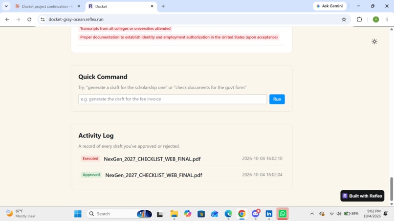 Docket – screenshot 1