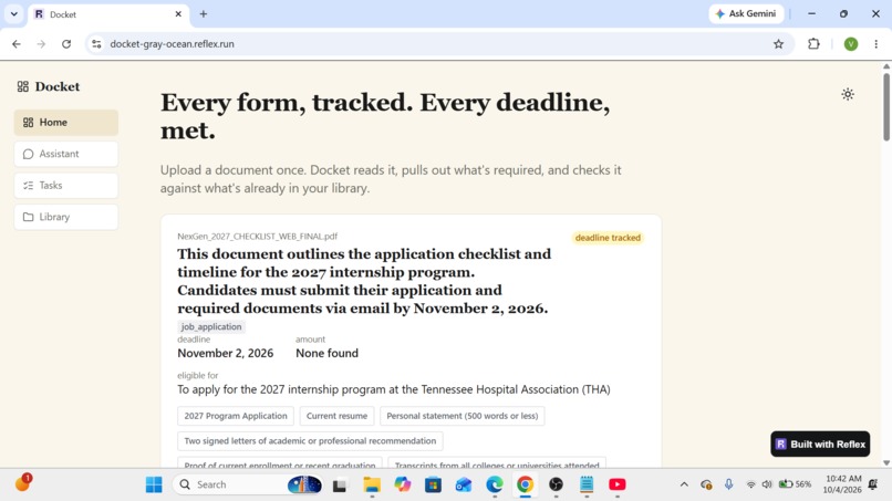Docket – screenshot 3