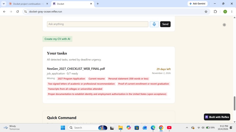 Docket – screenshot 4
