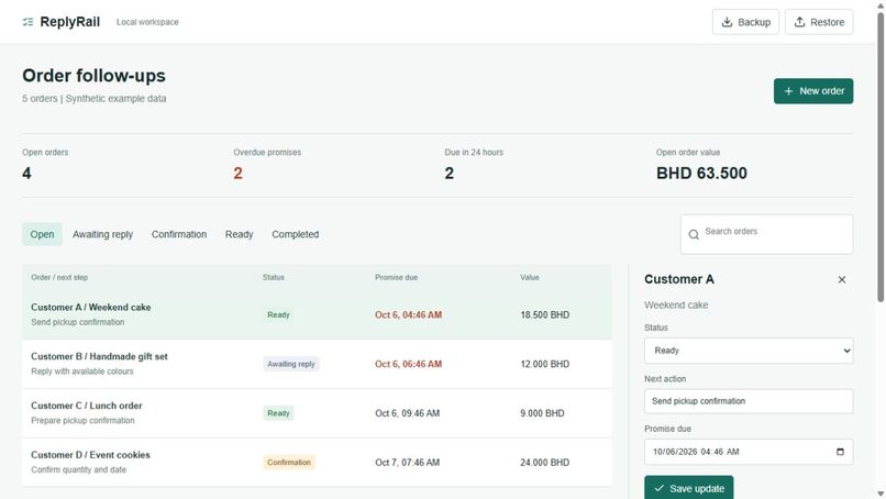 ReplyRail: Local Order Follow-ups – screenshot 1