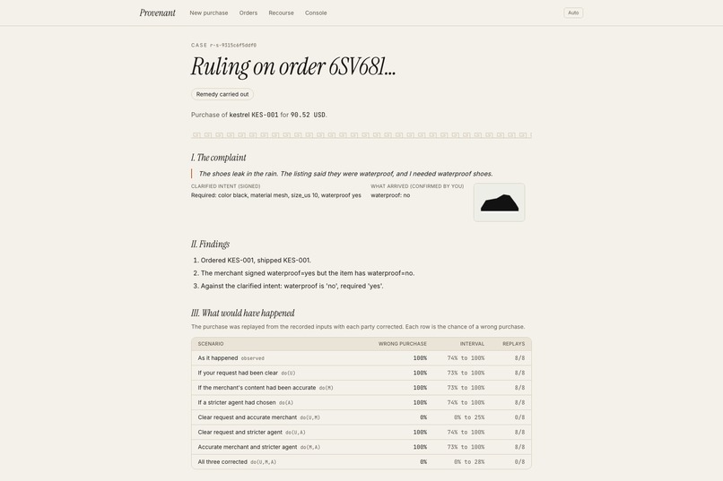 Provenant: Safe Checkout and Recourse for AI Agents – screenshot 7