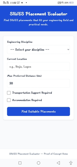 SIWES Placement Evaluator – screenshot 1