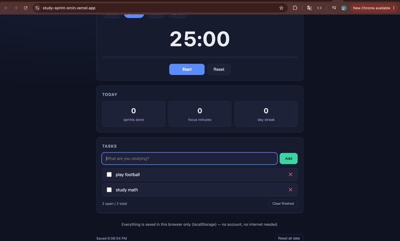 Study Sprint: Offline Study Timer – screenshot 1