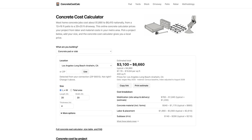 Concrete Cost Calculator – screenshot 1