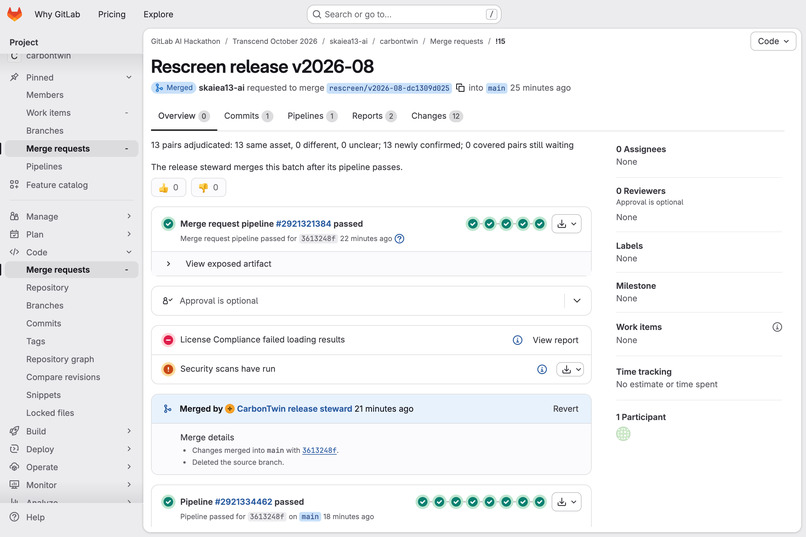 CarbonTwin release steward – screenshot 3