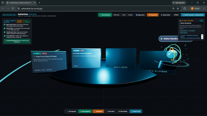 AetherDesk: Seated Hands-First Spatial Agentic Workspace – screenshot 1