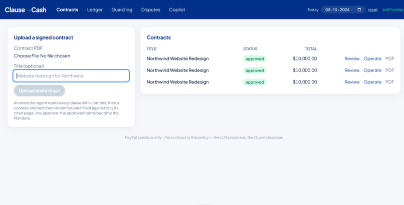 Clause-to-Cash: Contracts That Collect – screenshot 1