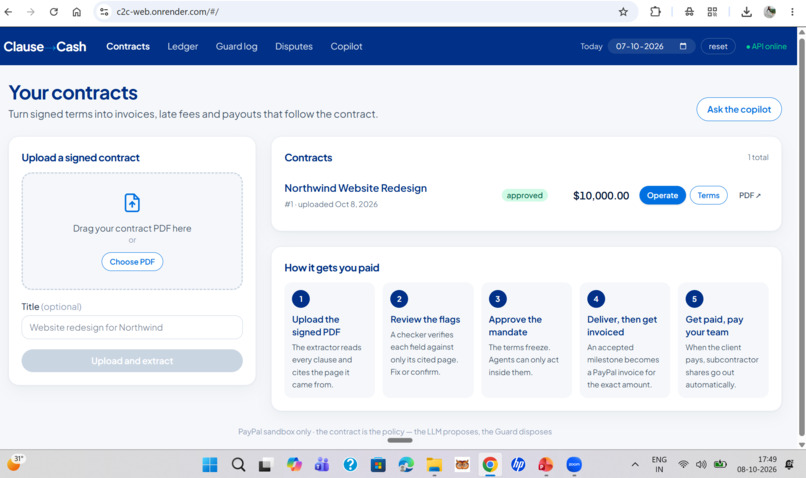 Clause-to-Cash: Contracts That Collect – screenshot 3