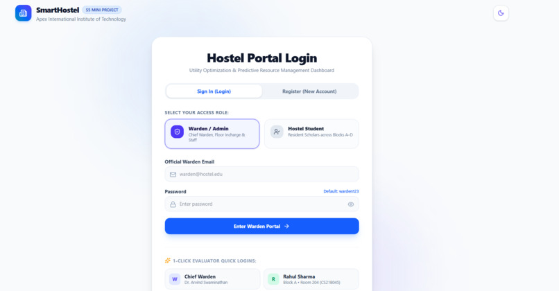 Automated Hostel Utility Management Dashboard – screenshot 1