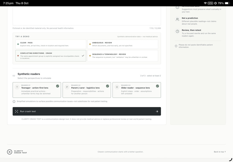 Clarity Crash Test – screenshot 3